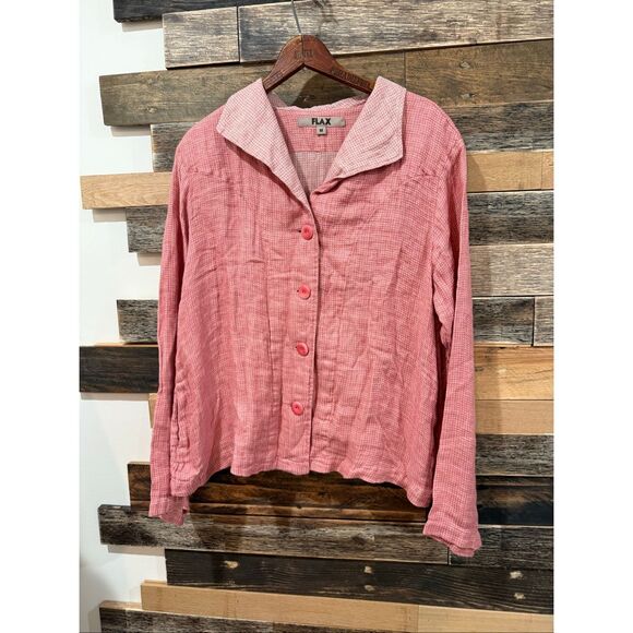 FLAX NWOT Linen Button Front Cropped cardigan Jacket Boho Lagenlook size M - Picture 2 of 10